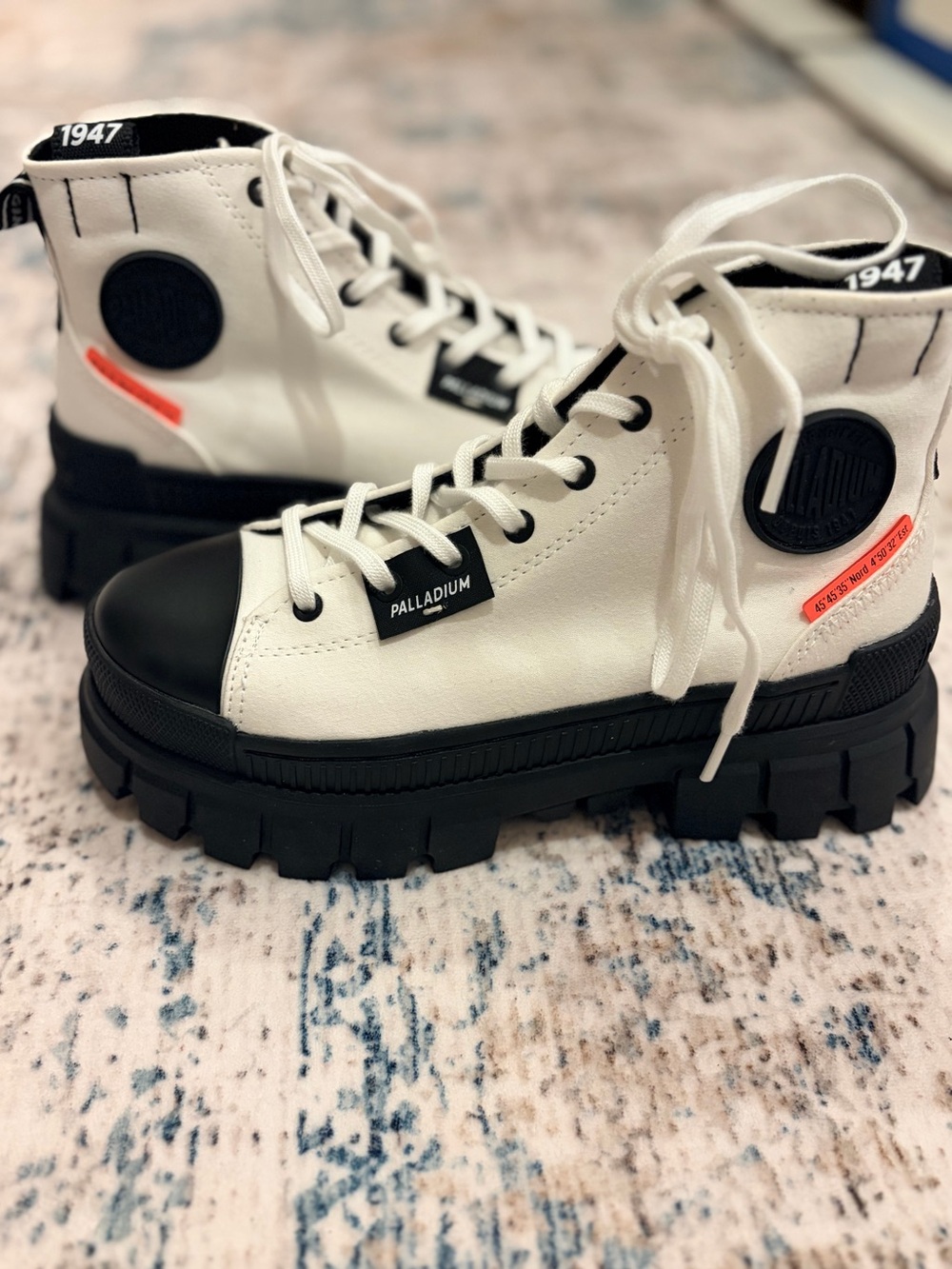Palladium White and Black Platform Lug-Sole High-Top Sneakers